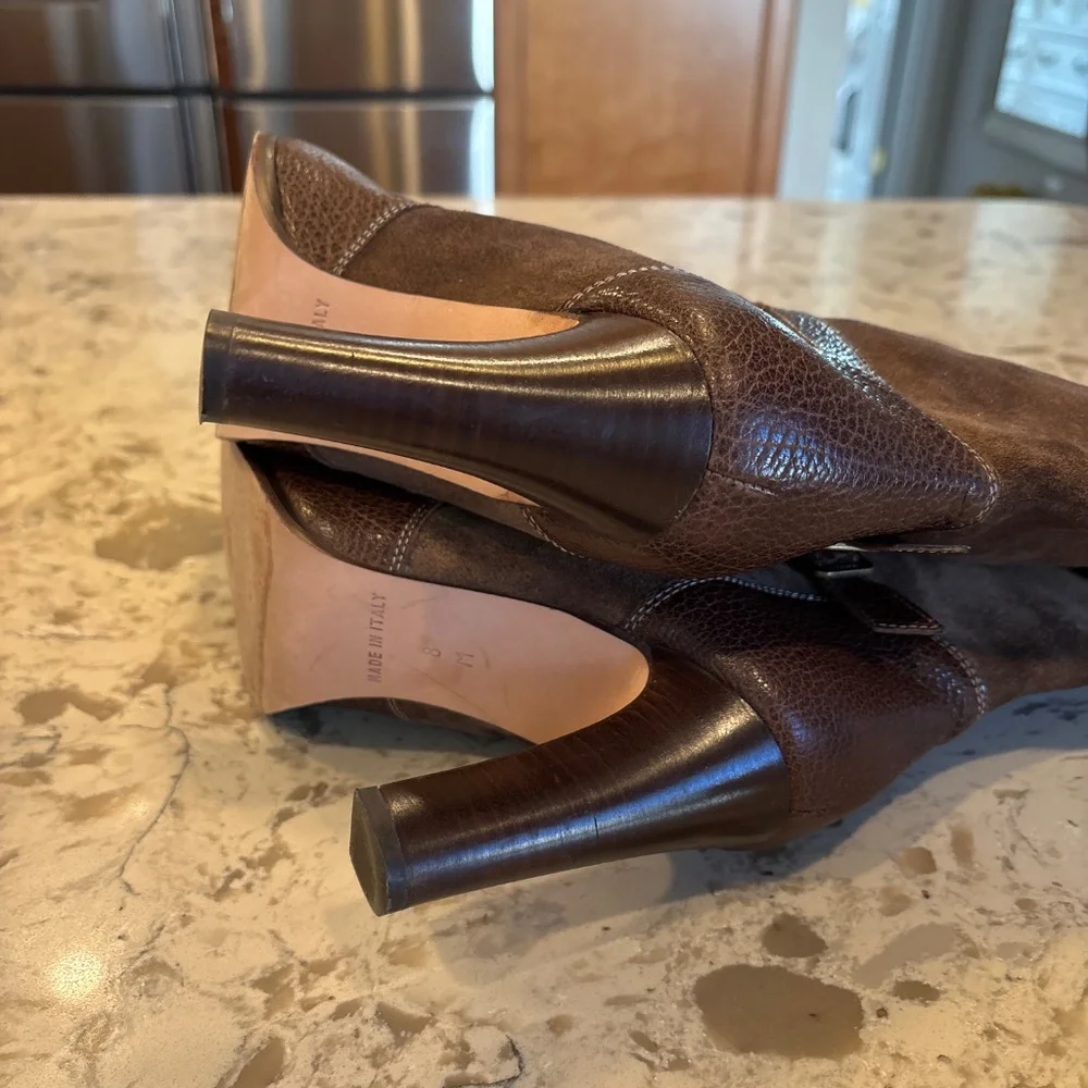 Michael Kors Brown Suede & Leather Mid-Calf Heeled Boots